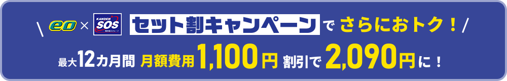 セット割キャンペーンでさらにおトク！最大9ヶ月間月額費用1100円割引で2090円に！